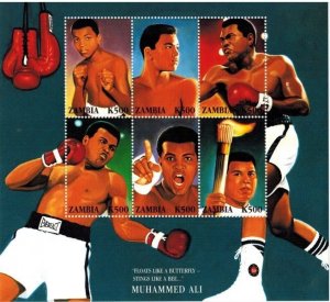 Zambia 1998 - Muhammad Ali - RARE Spelling Error! Sheet of 6 Stamps - MNH