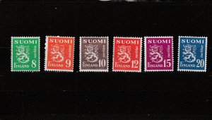 Finland  Scott#  291-296  MH  (1950 Lion)