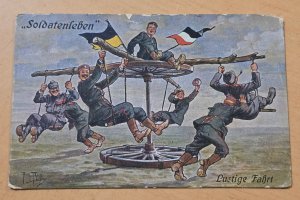 WWI German War Feldpost Humor Postcard Soldier Gymnastics Patriotic Scene 1917