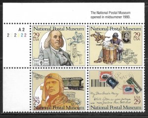 Scott #2782a 29c National Postal UL PB #222222-A2 F VF MNH - DCV=$3.00