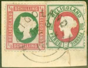 Heligoland 1873 1/4 Sch Rose & Green SG5 Die I & 10pf (1 1/2d) SG14 V.F.U Piece