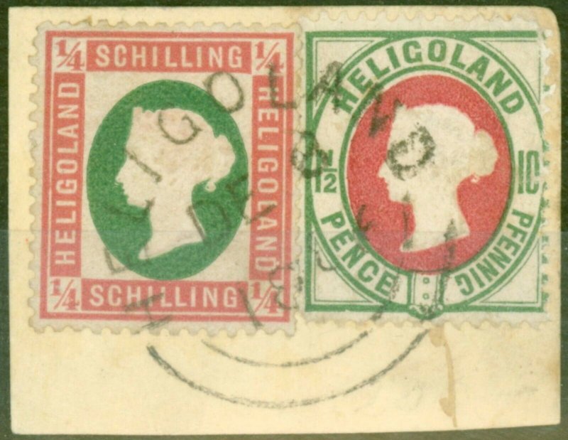Heligoland 1873 1/4 Sch Rose & Green SG5 Die I & 10pf (1 1/2d) SG14 V.F.U Piece 