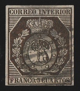 SPAIN 1853 Madrid Local Arms 3c RARE GENUINE with CERTIFICATE