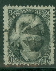 US #73 2¢ black, used, HOLLOW 2 plate variety, wide margins, VF