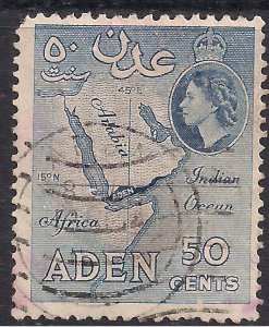 Aden 1953 - 63 QE2 50ct Deep Blue Map Used SG 59a ( K27 )