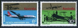 Australia 491-492, MNH. Mi 455-456. Quantas, overseas airlines-50. 1970. Boeing,