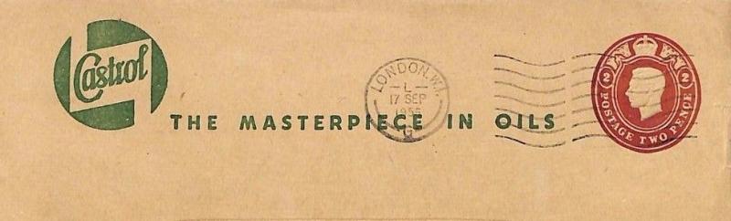 AD4 GB Castrol Oil ADVERT KGVI Postal Stationery London Cover 1956 Late Use