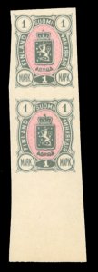 Finland #43P, 1890 1m slate and rose, imperf. proof, vertical pair