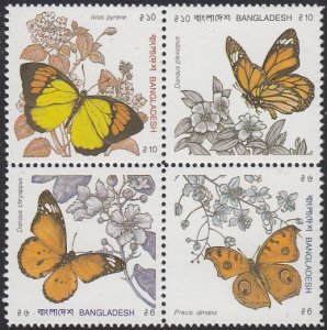 Bangladesh 1990 MNH Sc #383a Block of 4 Butterflies