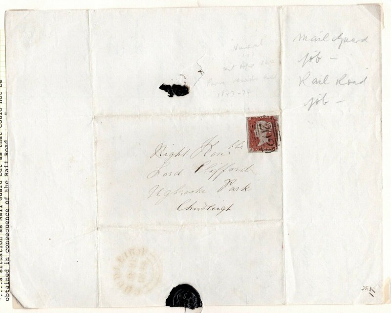 GB Devon Cover Chudleigh HISTORIC RAILWAY LETTER EL ref  MAIL GUARD 1844 EP299 