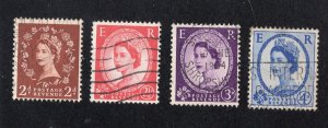 Great Britain 1958-59 2p to 4p Elizabeth II, Scott 356-359 used, value = $1.00