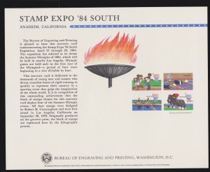 US 1984 BEP Souvenir Card #B66 Stamp Expo '84 South Mint