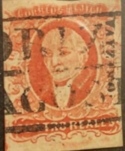 O) 1856 MEXICO, ORIZAVA, 4 reales red. BOX CANCELLATION IN BLACK. XF 