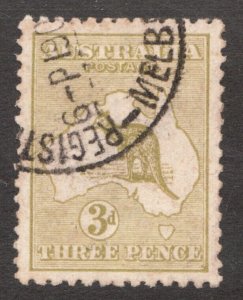 1913 Australia Sc #5 - 3 Pence Kangaroo & Map used stamp Cv$17.50