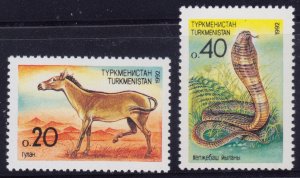 Turkmenistan, 1992, Fauna, Kulan & King Cobra, Mi#2-3, MNH,++