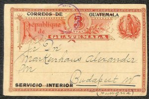 GUATEMALA H&G #12a POSTAL CARD GUATEMALA CITY TO BUDAPEST HUNGARY 1916