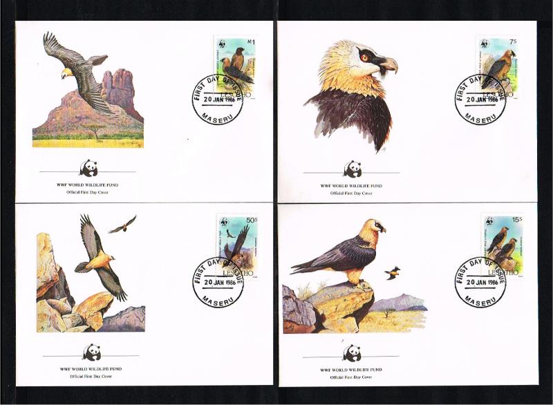 1986 - Lesotho FDC Mi. 5556-559 - Fauna & Animals - Birds - Lammergeier - WWF...
