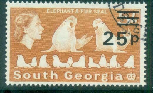 South Georgia 1971-72 QEII Definitives Surcharges 25p on 5/- FU lot77994