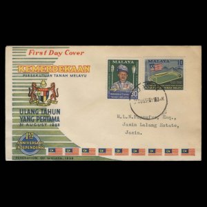 Malaya 1958 Independence Anniversary first day cover, JASIN ✔️