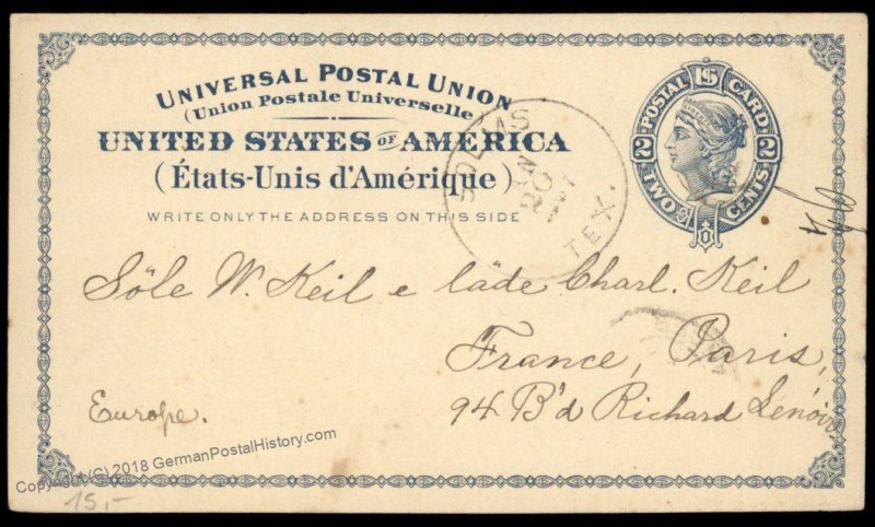 USA 1898 Solms TX Texas R5 DPO Cover VOLAPUK Esperanto France 95622