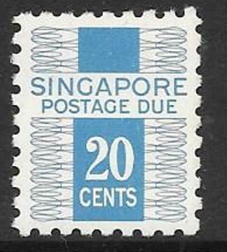 SINGAPORE SGD7 1968 20c NEW BLUE  POSTAGE DUE MNH