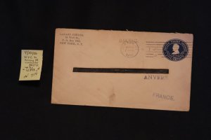 Scott US U393 cover NYC to Anvers FR carried by Baltic 1906 (#714)