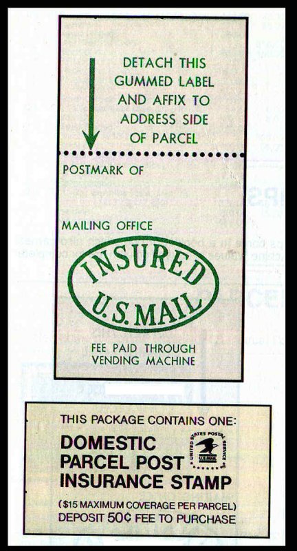 US Domestic Parcel Post Insurance Stamp Booklet -50¢ - MNH - #QI4 1978 CV $10.00