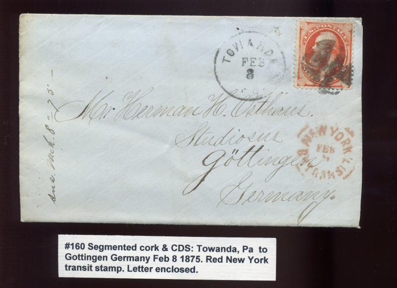 Scott #160 Stanton Used on Cover to Germany  (Stock #160-cvr1)