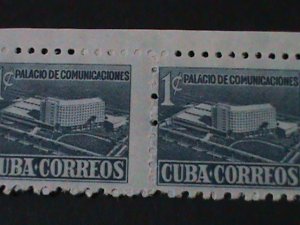​CUBA-1952-SC#RA16-COMMUNICATION BUILDING -VF MNH PAIR-IMPERF BETWEEN STAMPS