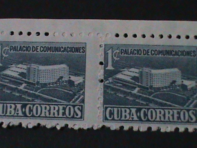 ​CUBA-1952-SC#RA16-COMMUNICATION BUILDING -VF MNH PAIR-IMPERF BETWEEN STAMPS