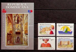 DOMINICAN REP. Sc 1035-9 NH SET+SOUVENIR SHEET OF 1988 - DISCOVERY OF AMERICA