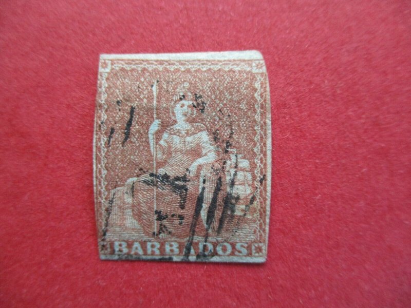 SG5 Victorian Barbados 1855 4d Brownish Red on Blued Paper No Watermark Used