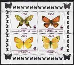 UDMURTIA - 1998 - Butterflies - Perf 4v Sheet - Mint Never Hinged -Private Issue