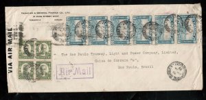 Canada #176 Used Strip Of Six & #190 Block On Airmail Cover To Sao Paulo Brazil