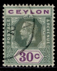 CEYLON GV SG313, 30c blue-green & violet, FINE USED.