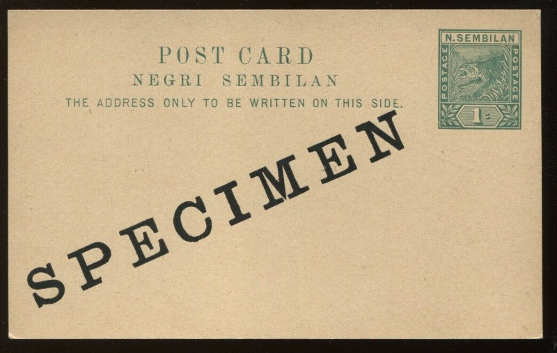 Malaya Negri Sembilan 1 cent green Post card unused overprinted SPECIMEN
