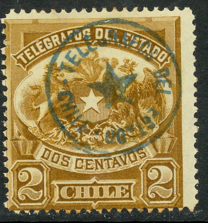 CHILE 1883 2c Coat of Arms TELEGRAPH STAMP His. 1 VFU
