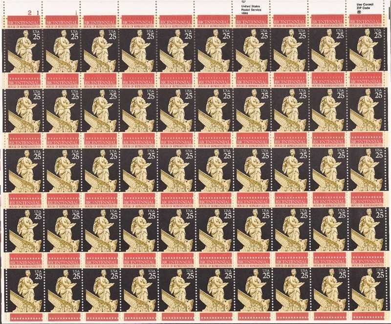 US Stamp - 1989 House of Representatives - 50 Stamp Sheet #2412