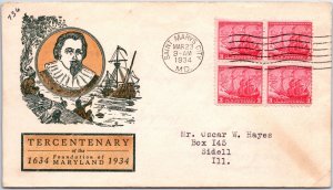 U.S. FIRST DAY COVER TERCENTENARY OF THE FOUNDATION OF MARYLAND 1634-1934 BL (4)