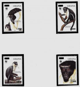 GHANA SC 2530-3 NH SET W/OVERPRINT of 2006 - WWF - ANIMALS - MONKEY - VERY RARE