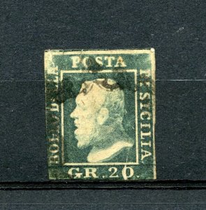 Italy-Sicily #17 (I347) Ferdinand II, 20 q dark gray violet, U,F-VF, CV$775.00