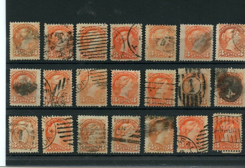 21 Small Queens Various cancels shades and years, Canada used