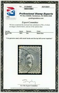 US Stamp #70b Washington 24c - PSE Cert - USED - CV $850.00