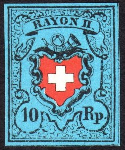 1850, Switzerland 10c, MNG, Wrong color, Sc 8, Reprint