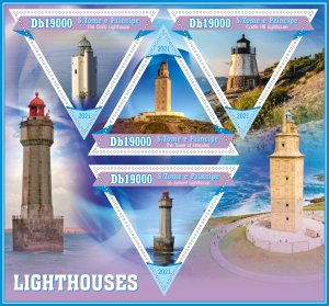 Stamps. Lighthouses 2021 year 1+1 sheets perf Sao Tome