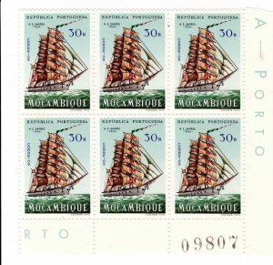 Mozambique 1963 Sc 454 Plate Block of Six MNH OG Sailing Ship Sagres