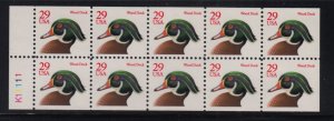 1991 Wood Duck 29c MNH booklet pane of 10 Sc 2485a Never Folded K11111