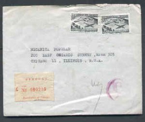 Uruguay registered cover to USA-Montevideo 30-11-1952-back s