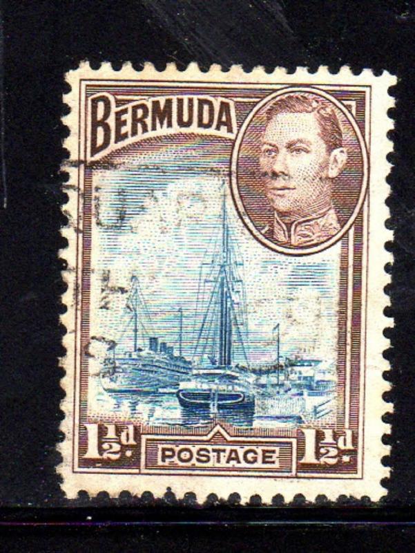 BERMUDA #119  1938  1 1/2p KING GEORGE VI & HAMILTON HARBOR   F-VF  USED