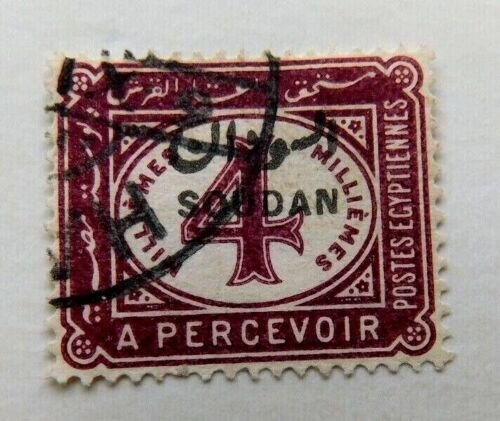 Sudan #J2, Stamp D3 w/Overprint, Used/Good/HR, 4m, 1897 